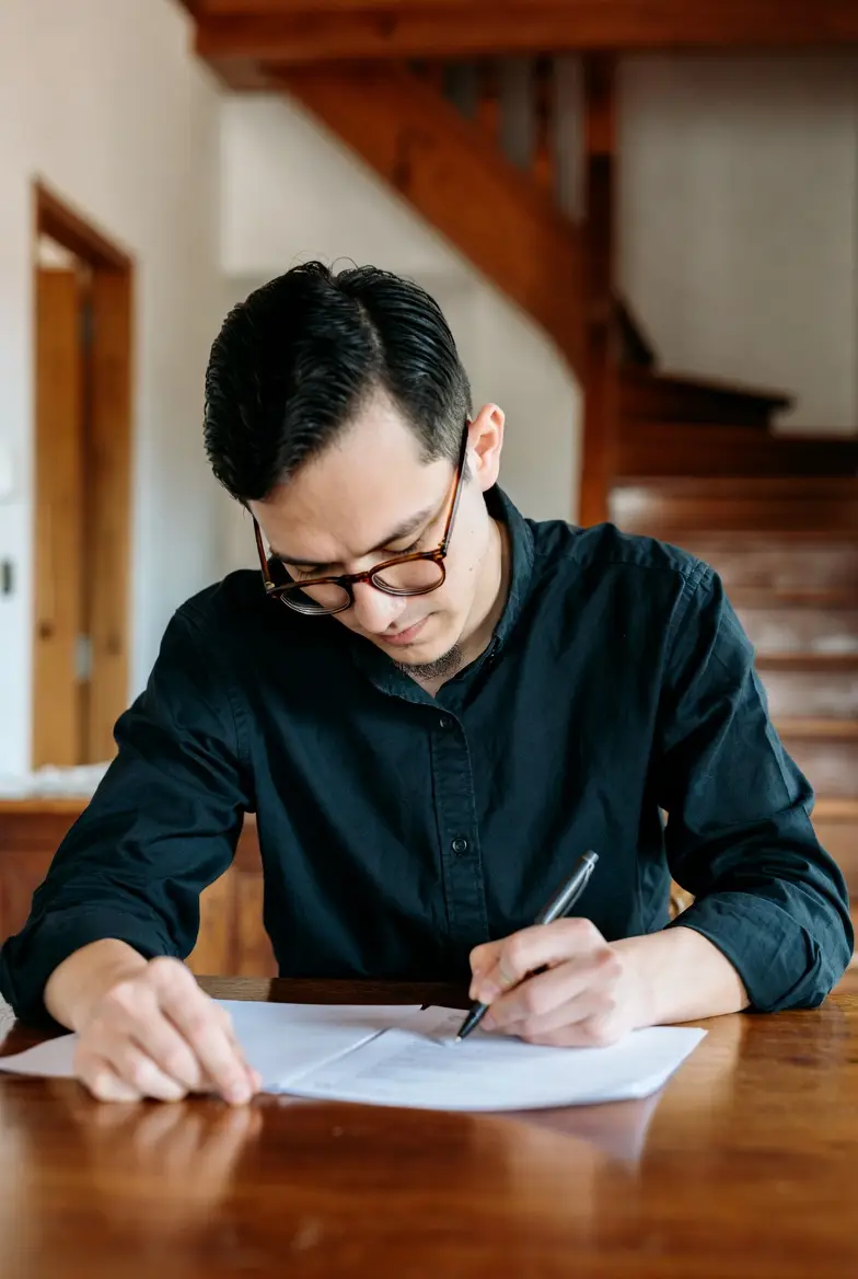 Man writing an insperction document